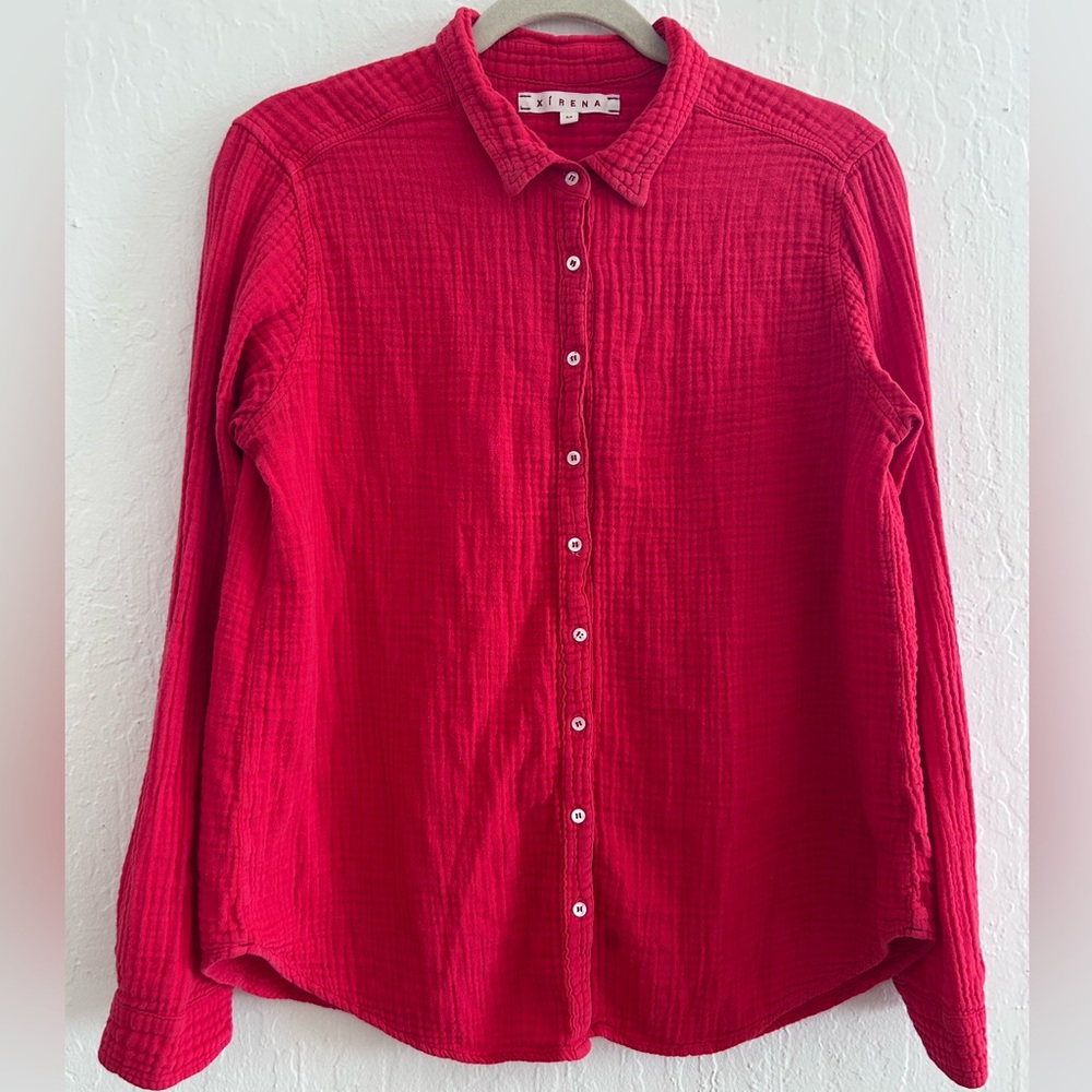 XiRENA Coral Red Gauze Cotton Shirt